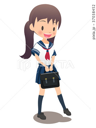 セーラー服を着た女子高生が鞄を持つイラスト画像のイラスト素材
