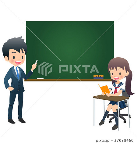 教室で授業している先生と生徒のイラスト画像のイラスト素材 37038460