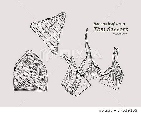 Banana leaf packaging for Thai dessert. 37039109