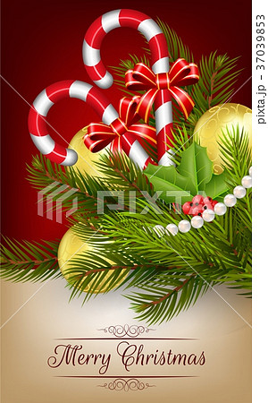 Merry christmas and balls,tree and candy 37039853