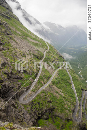 Trollstigen troll path in Norway from above 37040732