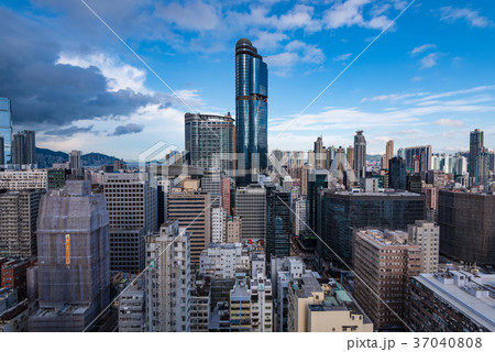 香港の高層ビル群の都市風景の写真素材