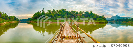 Bamboo bridge. Laos landscape. Panorama Bamboo bridge. Laos landscape. Panorama 37040908
