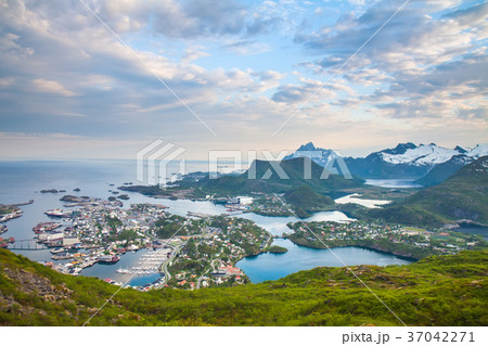 Sunset aerial panoramic view on Svolvaer Lofoten 37042271