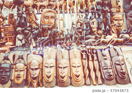 African masks, Morocco. Gift shop in Agadir. African masks, Morocco. Gift shop in Agadir. 37043673