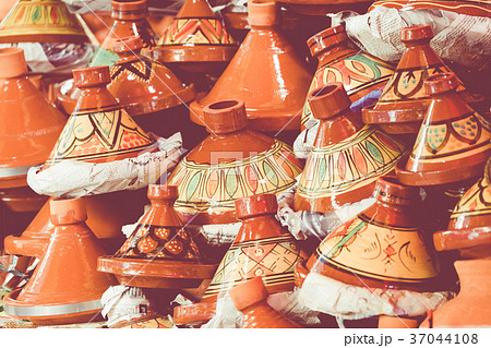 Selection of very colorful Moroccan tajines. 37044108