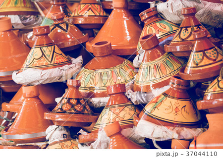 Selection of very colorful Moroccan tajines. 37044110
