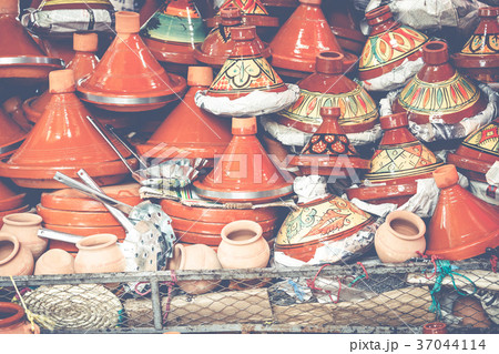 Selection of very colorful Moroccan tajines. 37044114