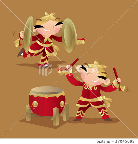 Chinese kids playing drum and cymbals Chinese kids playing drum and cymbals 37045095