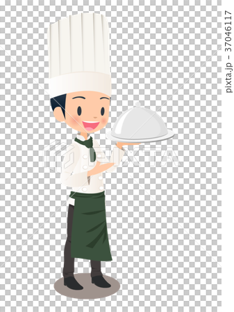 解釋運載的食物的一位男性廚師的例證圖像 解釋運載的食物的一位男性廚師的例證圖像 37046117