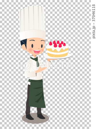 Illustration image of a man patissier with a strawberry cake Illustration image of a man patissier with a strawberry cake 37046118