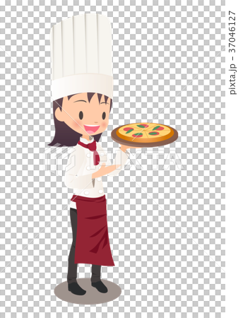 一位女性廚師的例證圖像用一個被烘烤的薄餅 37046127