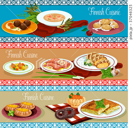 Finnish cuisine restaurant banner with seafood Finnish cuisine restaurant banner with seafood 37046325