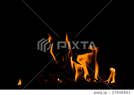 Nature Fire flames at dark night. Red-Yellow flame Nature Fire flames at dark night. Red-Yellow flame 37046891