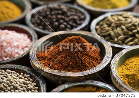 A selection of various colorful spices  37047575
