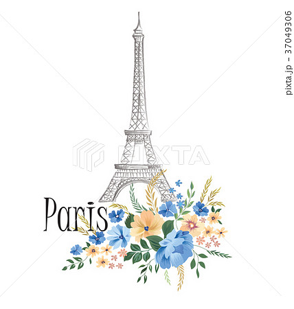 Paris Flower Lbackground Floral Sign Eiffel Towerのイラスト素材