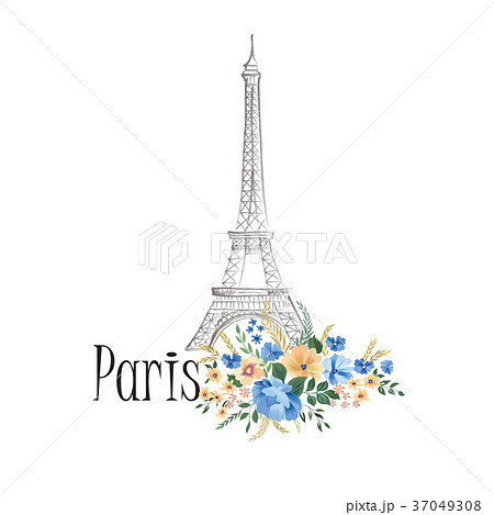 Paris flower lbackground. Floral sign Eiffel tower 37049308