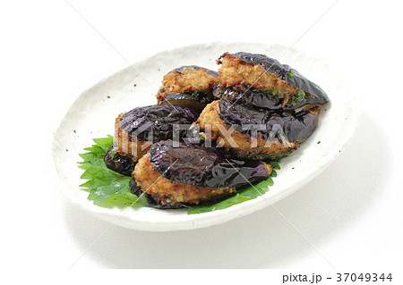 茄子の揚げ物料理、挽き肉挽き肉はさみ揚げ、夏野菜料理 37049344