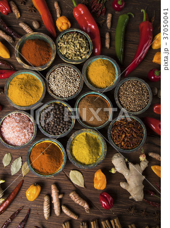 Spices and herbs and Wooden bowl 37050041