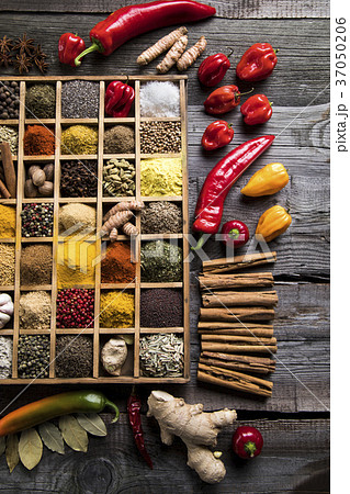 Close-up of different types of Assorted Spices Close-up of different types of Assorted Spices 37050206