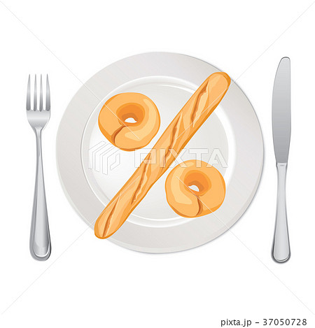 Count Calories Percent sign. Bread on plate 37050728