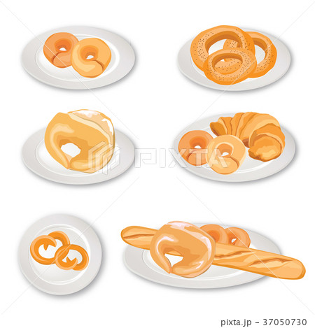 Bread on plate set. Grain cuisine food background 37050730