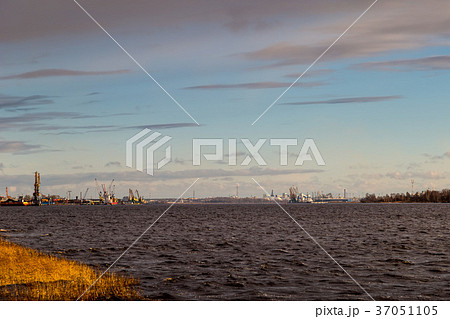 Baltic container terminal with port cranes. Riga Baltic container terminal with port cranes. Riga 37051105