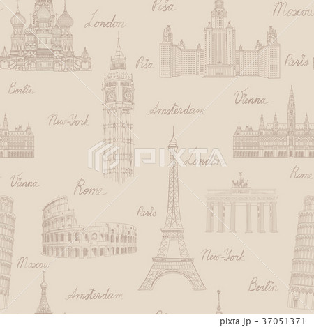 Travel landmark tile pattern European famous city 37051371