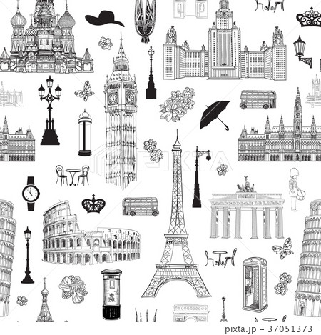 Travel landmark tile pattern European famous city Travel landmark tile pattern European famous city 37051373