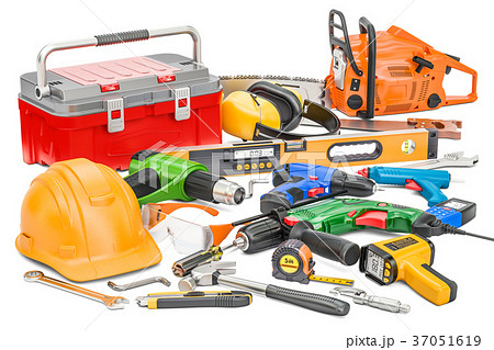 Set of hand tools, 3D rendering Set of hand tools, 3D rendering 37051619