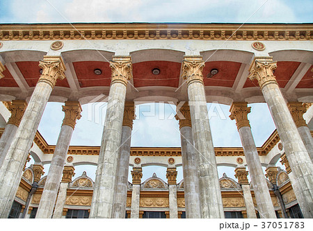 building with column and bas-relief of Soviet era 37051783