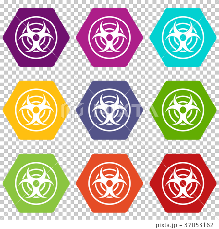 Sign of biological threat icon set color hexahedron 37053162