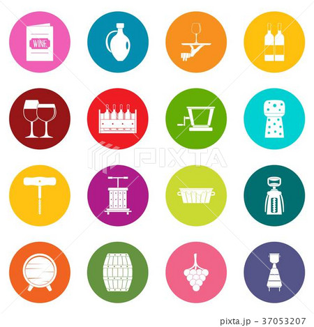 Wine icons many colors set 37053207
