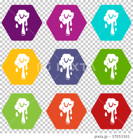 Dripping slime icon set color hexahedron Dripping slime icon set color hexahedron 37053301