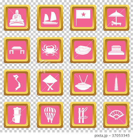 Vietnam travel icons pink Vietnam travel icons pink 37053345