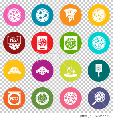 Pizza icons many colors set 37053350