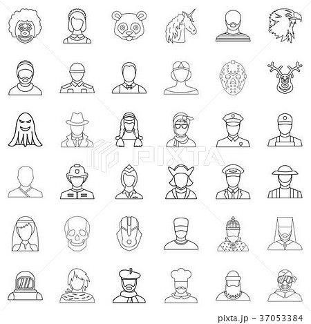 Face icons set, outline style 37053384