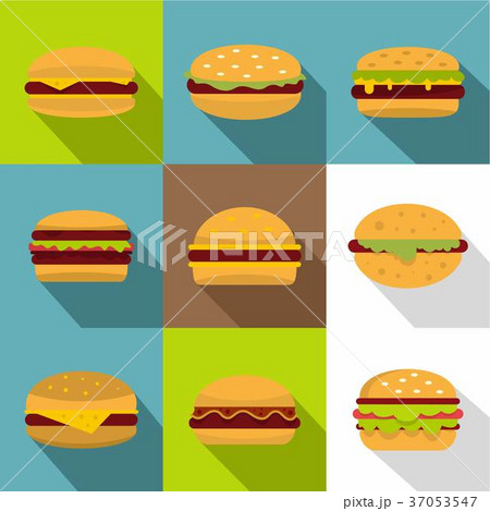 Fast food icons set, flat style Fast food icons set, flat style 37053547