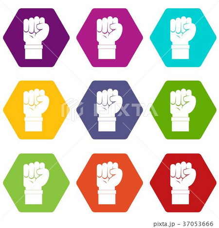 Fist icon set color hexahedron 37053666