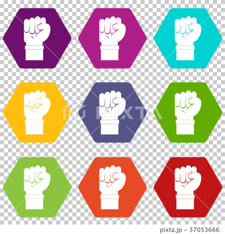 Fist icon set color hexahedron 37053666