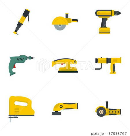 Construction tool icon set, flat style 37053767