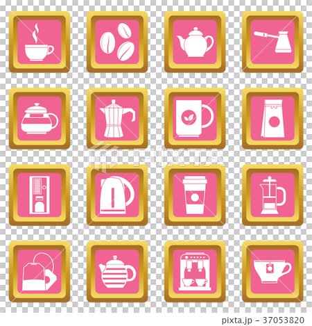 Tea and coffee icons pink Tea and coffee icons pink 37053820