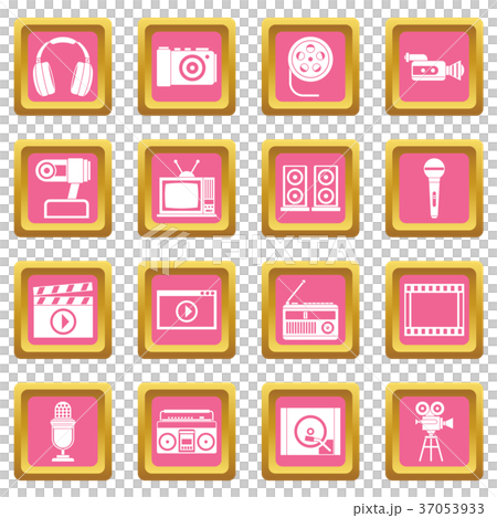 Audio and video icons pink Audio and video icons pink 37053933