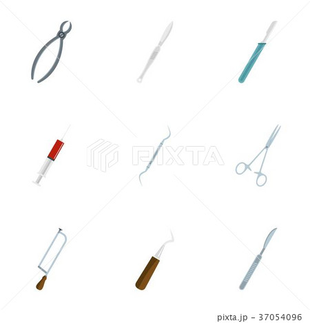 Medical surgery instrument icon set, flat style Medical surgery instrument icon set, flat style 37054096