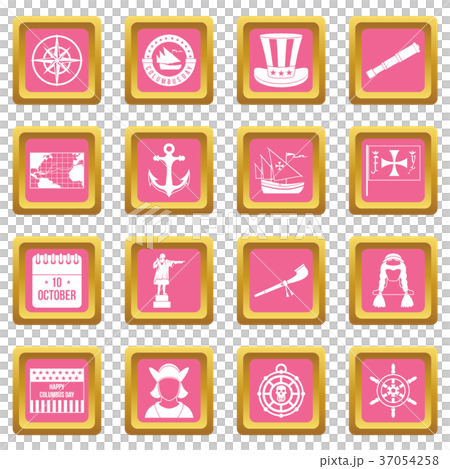 Columbus Day icons pink Columbus Day icons pink 37054258