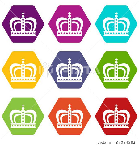 Monarchy crown icon set color hexahedronのイラスト素材 [37054582] - PIXTA