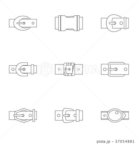Modern belt buckle icon set, outline style Modern belt buckle icon set, outline style 37054881