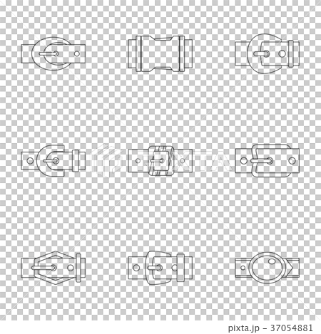 Modern belt buckle icon set, outline style Modern belt buckle icon set, outline style 37054881