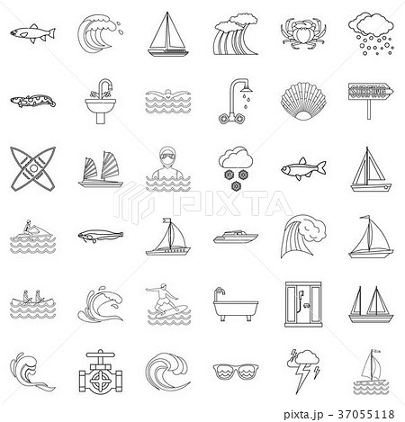 Ocean icons set, outline style 37055118