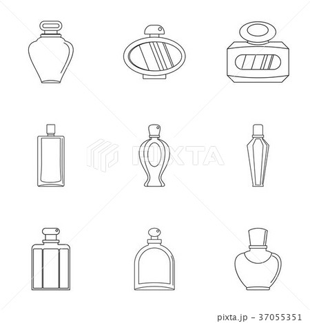 Perfume Bottle Shop Icon Set Outline Styleのイラスト素材